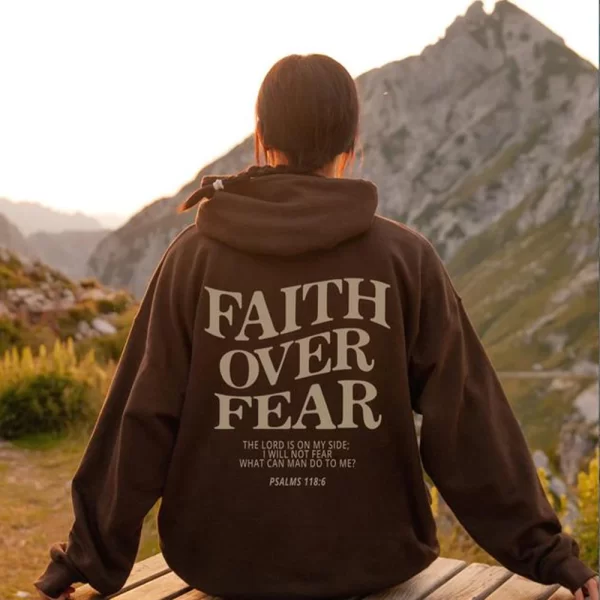 Faith Over Fear Christian Hoodie Christian Sweatshirt Jesus Hoodie Trendy Hoodie Bible Verse Shirt Unisex Aesthetic Clothes - Image 3